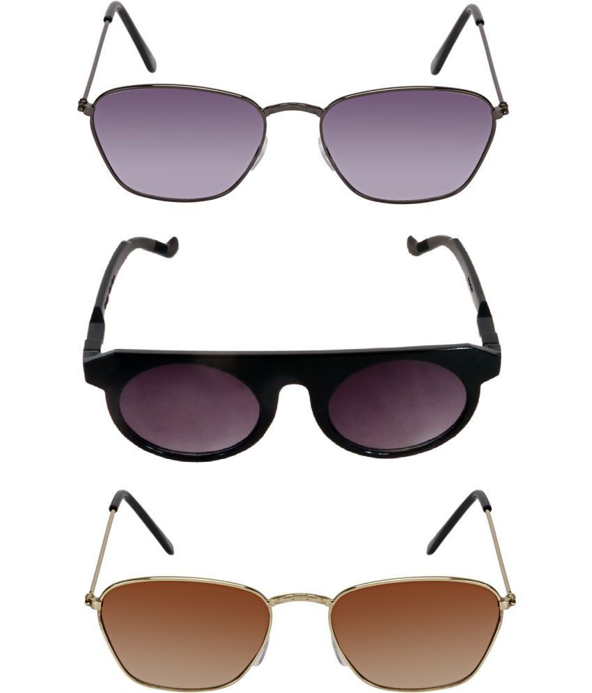     			Funk Multicolor Square Sunglasses ( Pack of 3 )