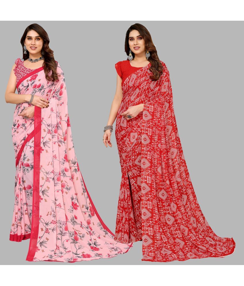     			Kashvi Sarees Georgette Printed Saree With Blouse Piece - Multicolour ( Pack of 2 )