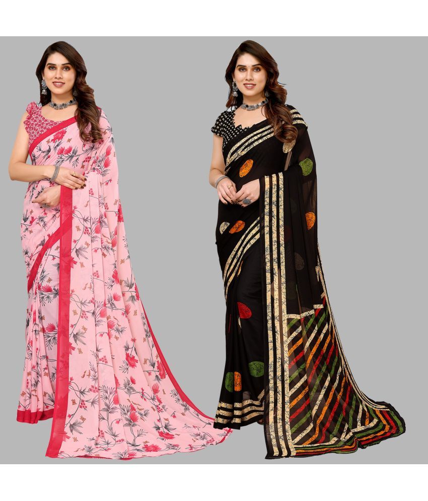     			Kashvi Sarees Georgette Printed Saree With Blouse Piece - Multicolour ( Pack of 2 )