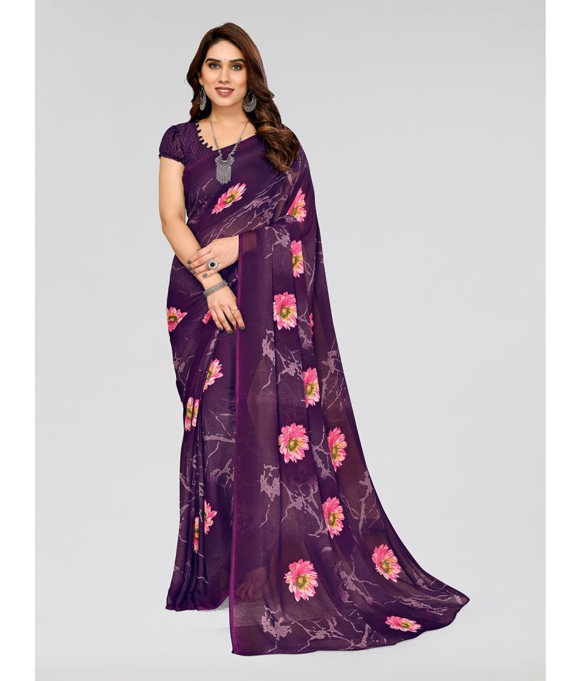     			Kashvi Sarees Georgette Printed Saree With Blouse Piece - Purple ( Pack of 1 )