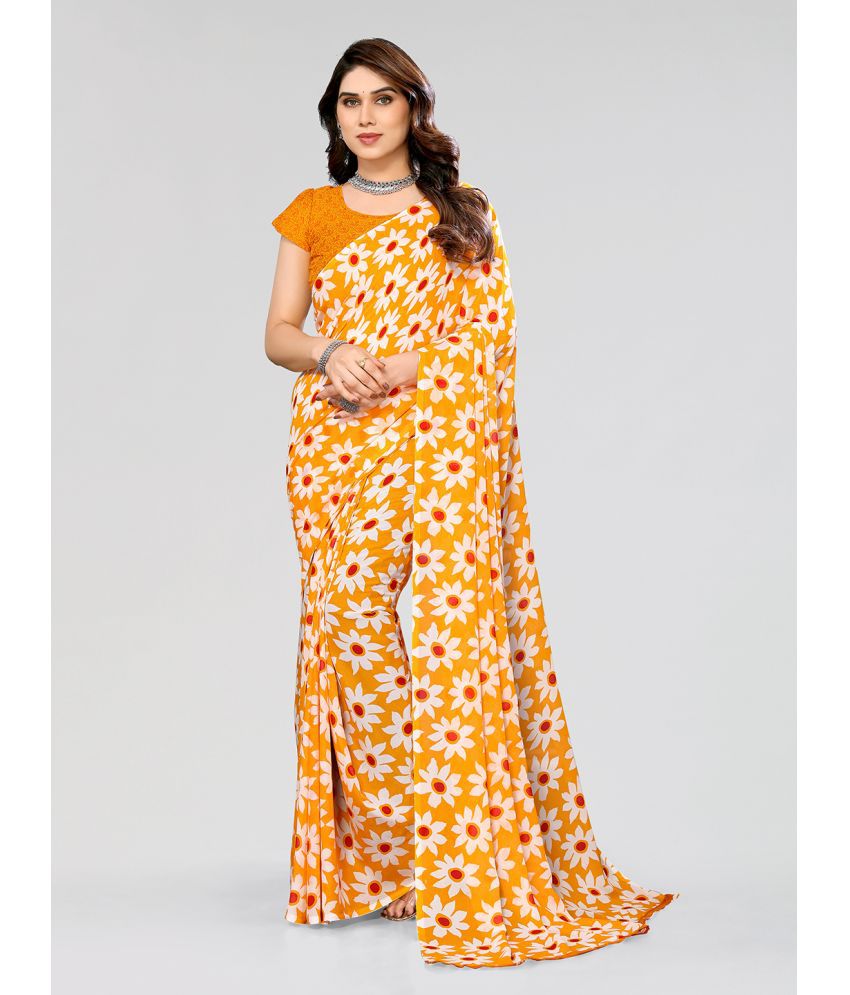     			Kashvi Sarees Georgette Printed Saree With Blouse Piece - Yellow ( Pack of 1 )