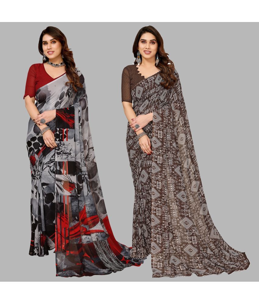     			Kashvi Sarees Georgette Printed Saree With Blouse Piece - Multicolour ( Pack of 2 )