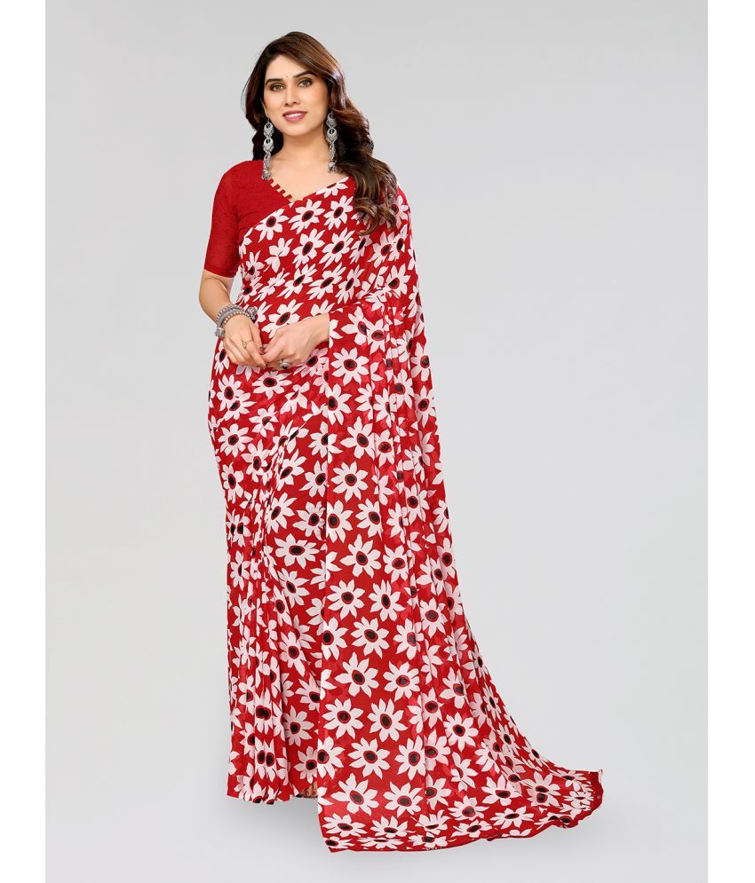     			Kashvi Sarees Georgette Printed Saree With Blouse Piece - Red ( Pack of 1 )