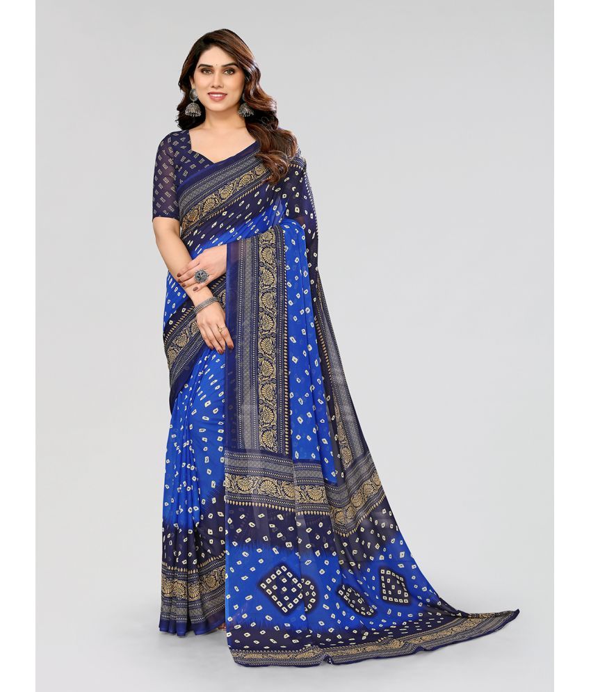     			Kashvi Sarees Georgette Printed Saree With Blouse Piece - Blue ( Pack of 1 )