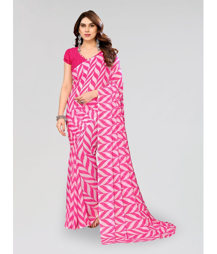     			Kashvi Sarees Georgette Printed Saree With Blouse Piece - Pink ( Pack of 1 )