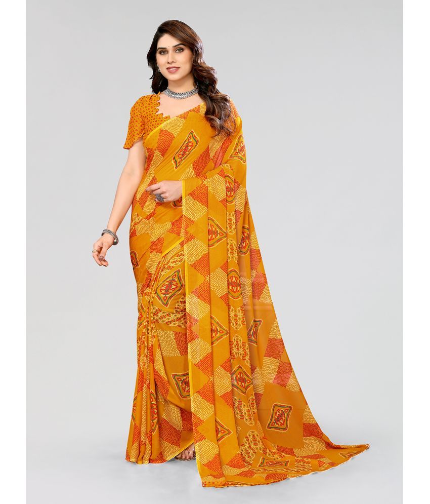     			Kashvi Sarees Georgette Printed Saree With Blouse Piece - Yellow ( Pack of 1 )