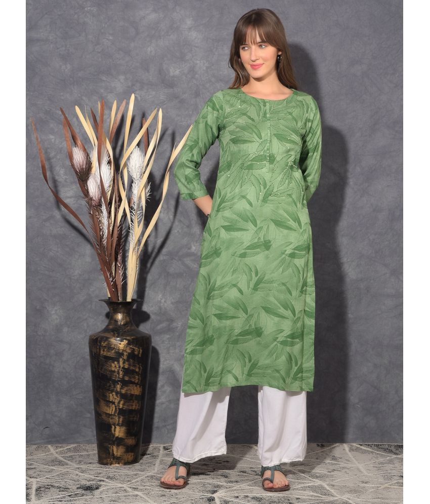     			Mamoose Rayon Self Design Straight Women's Kurti - Green ( Pack of 1 )