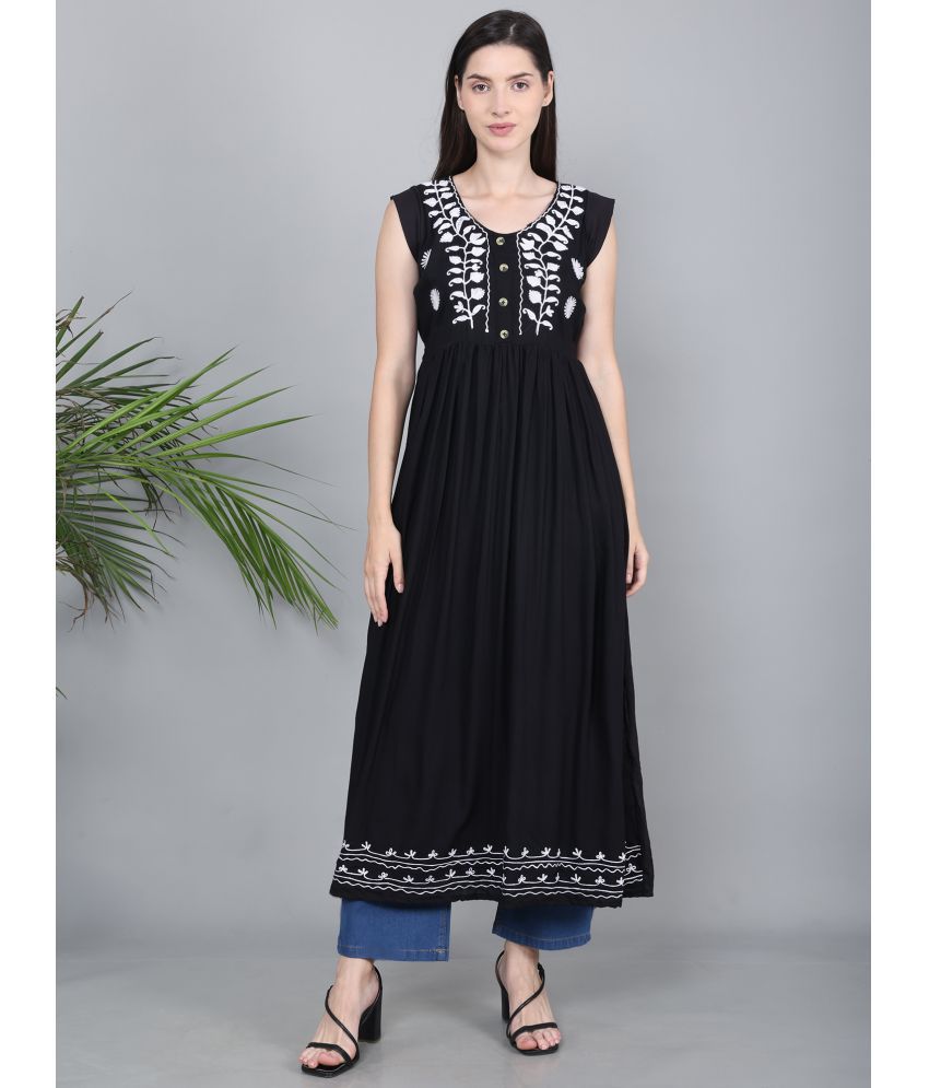     			Morewill Rayon Embroidered Flared Women's Kurti - Black ( Pack of 1 )