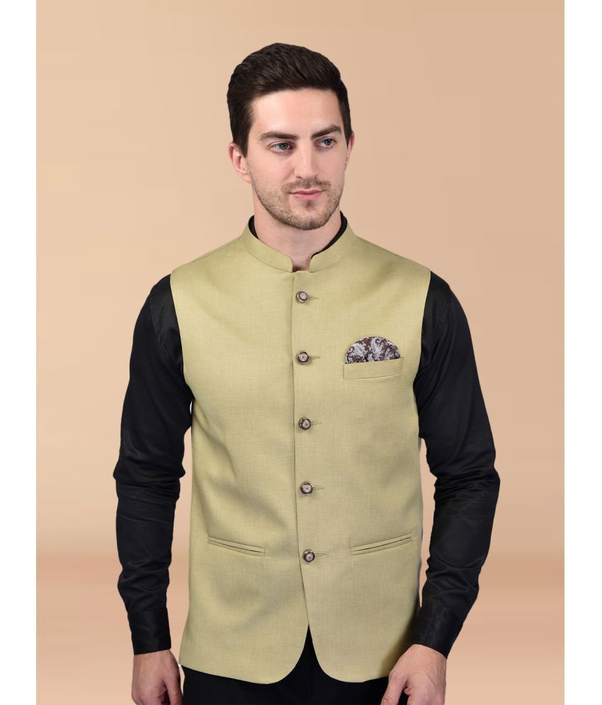     			PRINTCULTR Beige Cotton Blend Men's Nehru Jacket ( Pack of 1 )