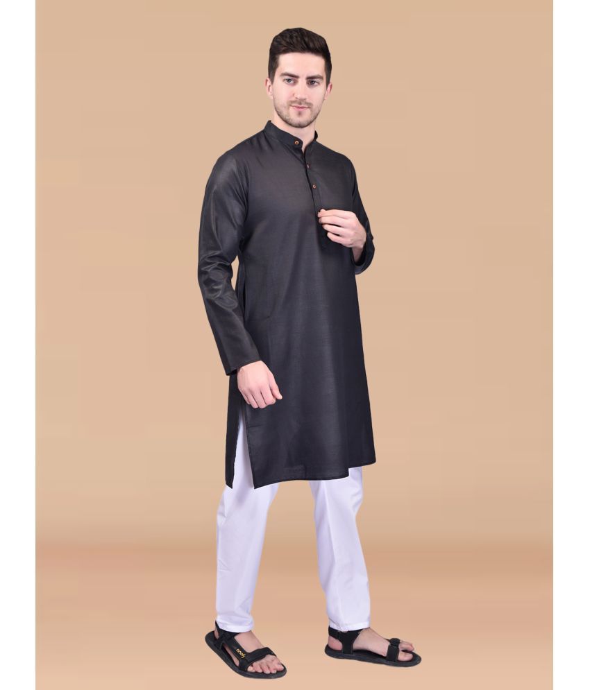     			PRINTCULTR Black Cotton Regular Fit Men's Kurta Pyjama Set ( Pack of 1 )