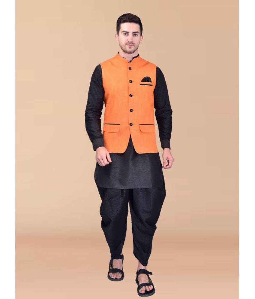     			PRINTCULTR Black Silk Regular Fit Men's Dhoti Kurta Set ( Pack of 1 )