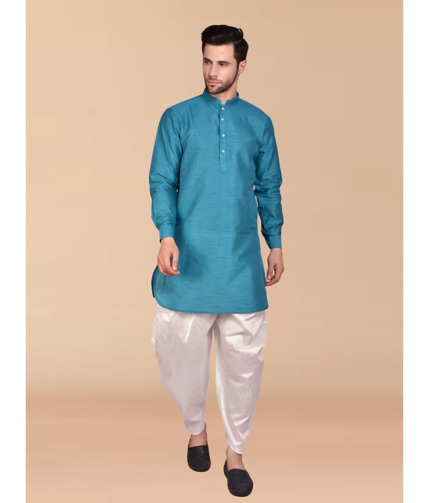     			PRINTCULTR Blue Silk Regular Fit Men's Dhoti Kurta Set ( Pack of 1 )