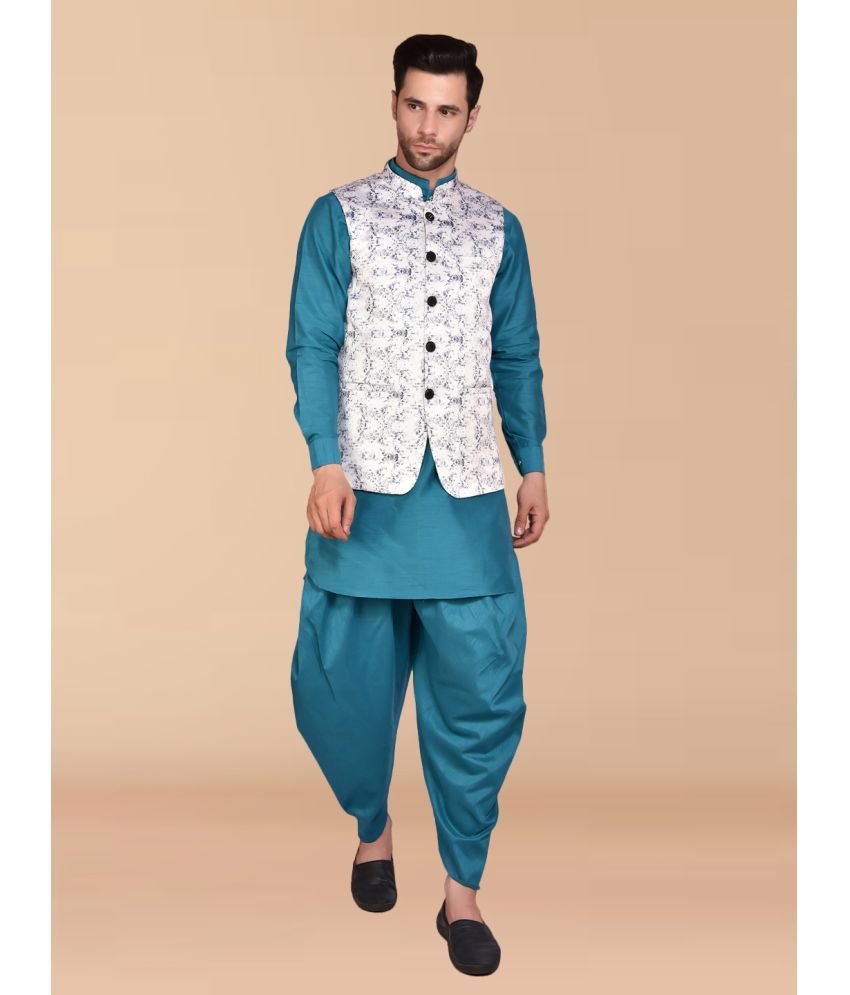     			PRINTCULTR Blue Silk Regular Fit Men's Dhoti Kurta Set ( Pack of 1 )