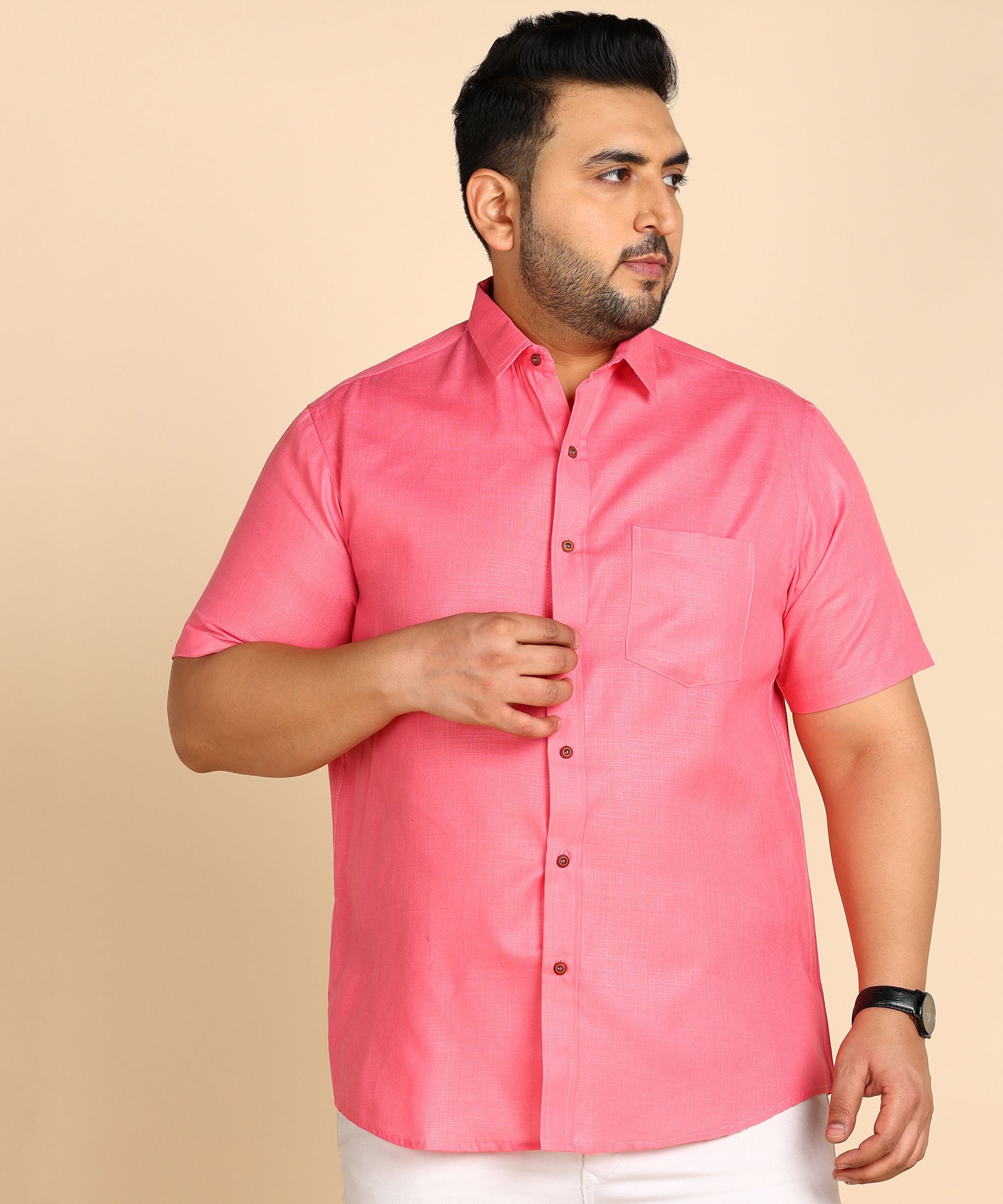     			PRINTCULTR Cotton Blend Regular Fit Solids Half Sleeves Men's Casual Shirt - Pink ( Pack of 1 )