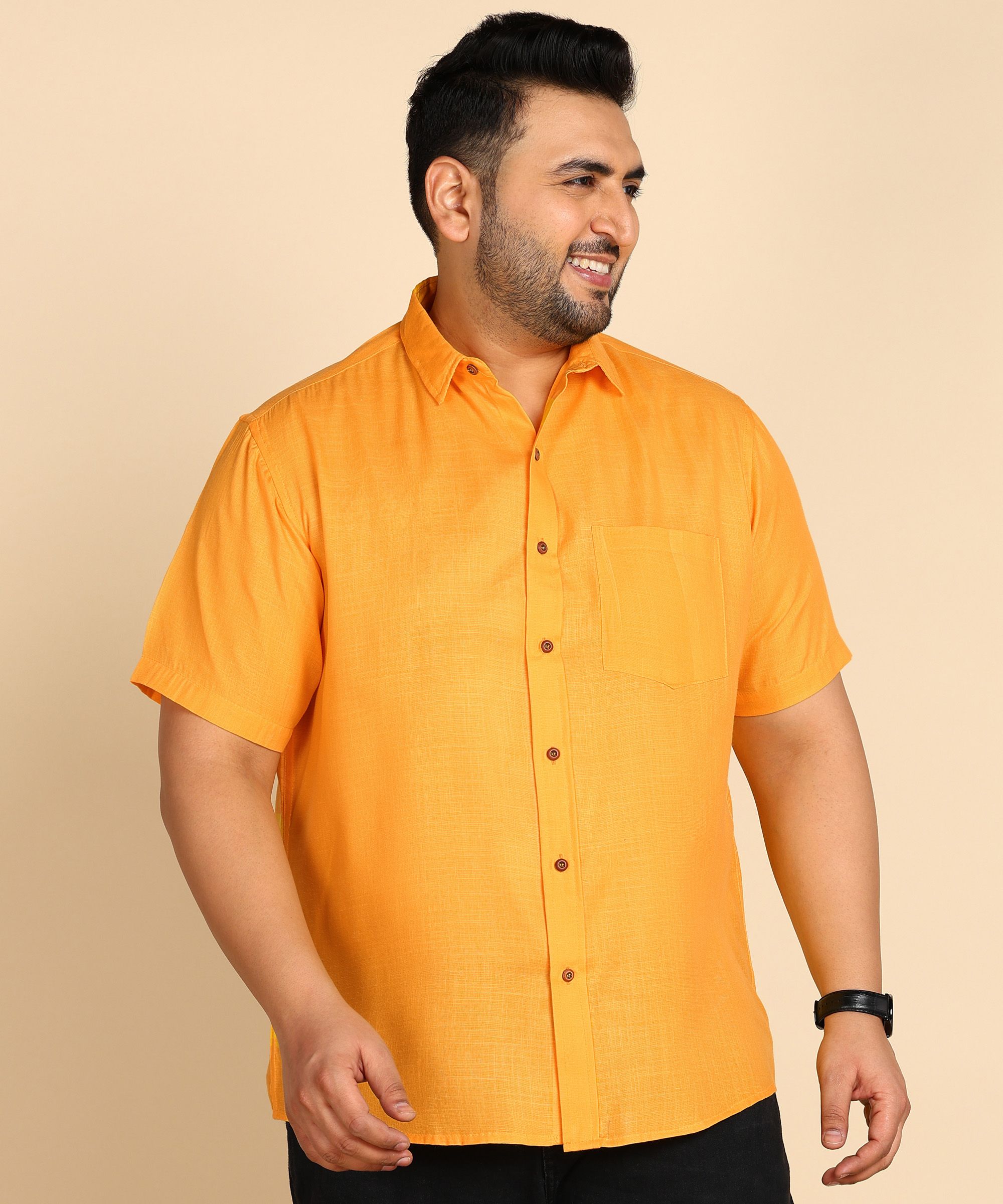     			PRINTCULTR Cotton Blend Regular Fit Solids Half Sleeves Men's Casual Shirt - Yellow ( Pack of 1 )