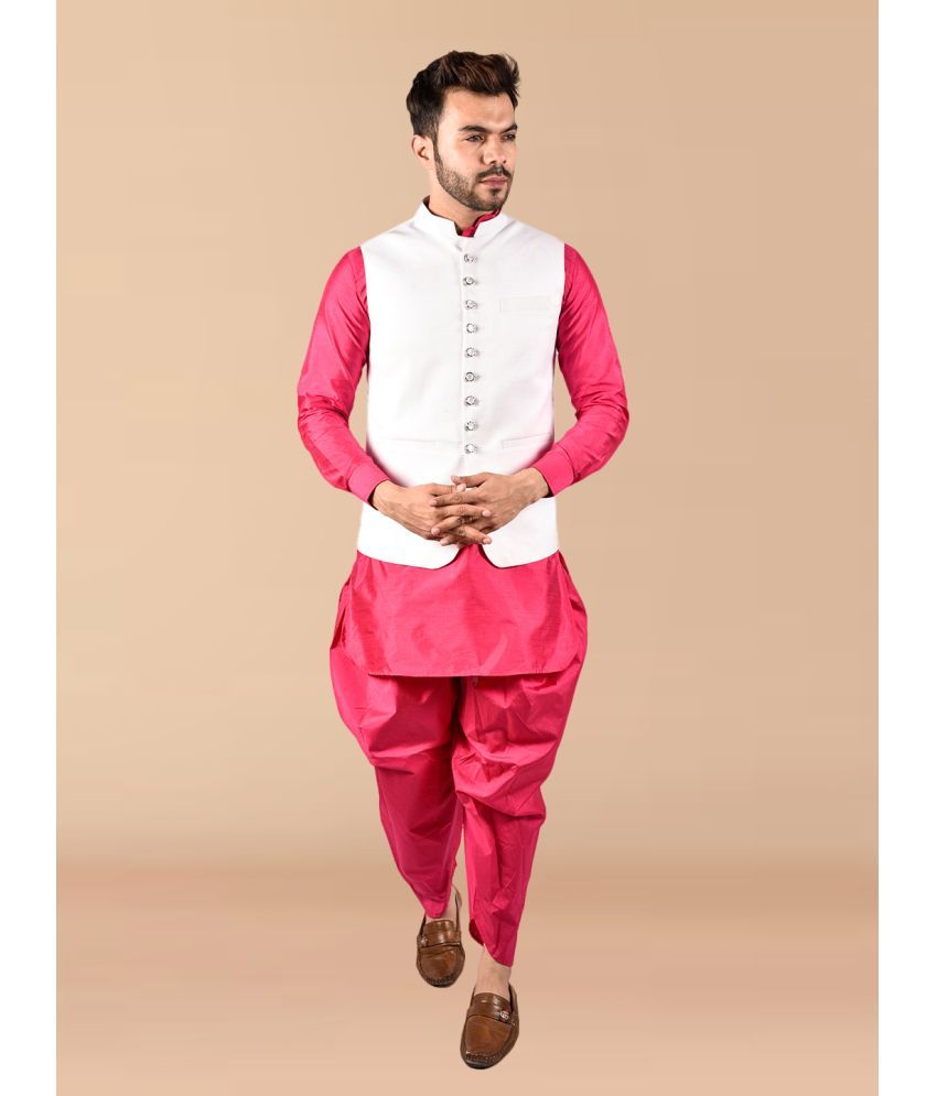     			PRINTCULTR Pink Silk Regular Fit Men's Dhoti Kurta Set ( Pack of 1 )