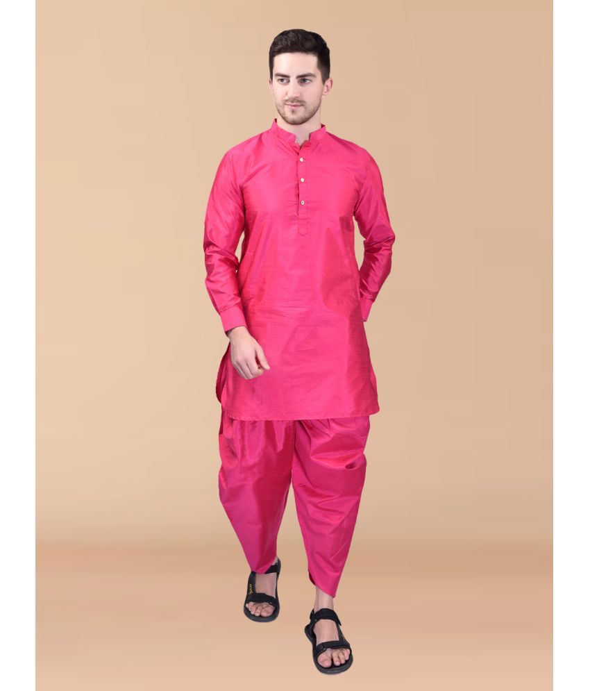     			PRINTCULTR Pink Silk Regular Fit Men's Dhoti Kurta Set ( Pack of 1 )
