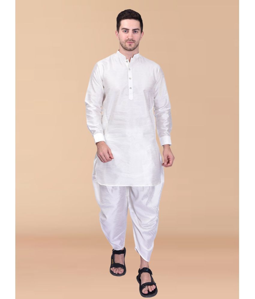     			PRINTCULTR White Silk Regular Fit Men's Dhoti Kurta Set ( Pack of 1 )