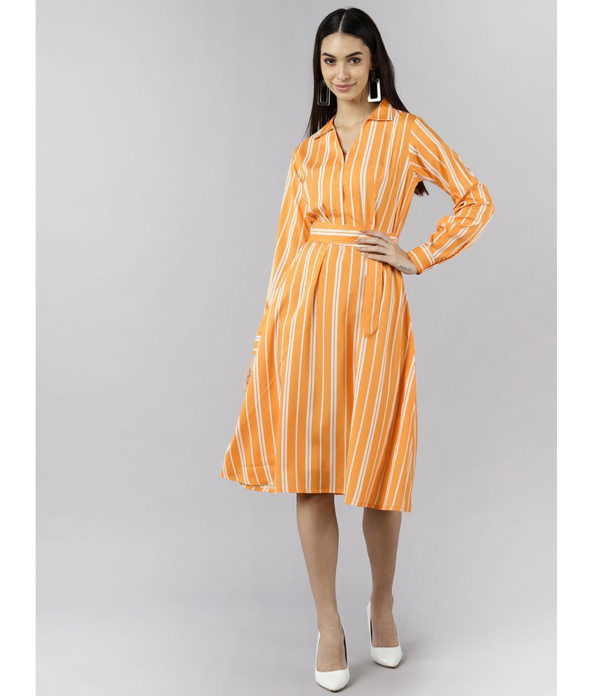     			Vaamsi Polyester Printed Knee Length Women's Shirt Dress - Orange ( Pack of 1 )