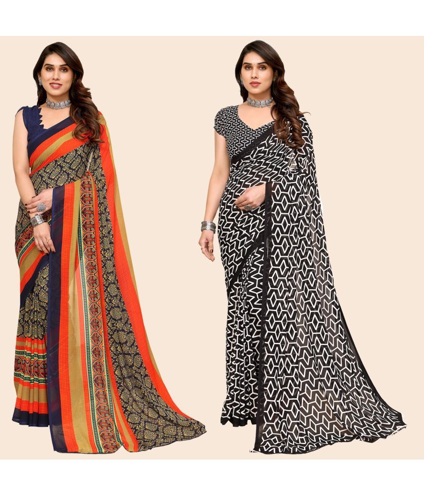     			ANAND SAREES Georgette Printed Saree With Blouse Piece - Multicolour ( Pack of 2 )