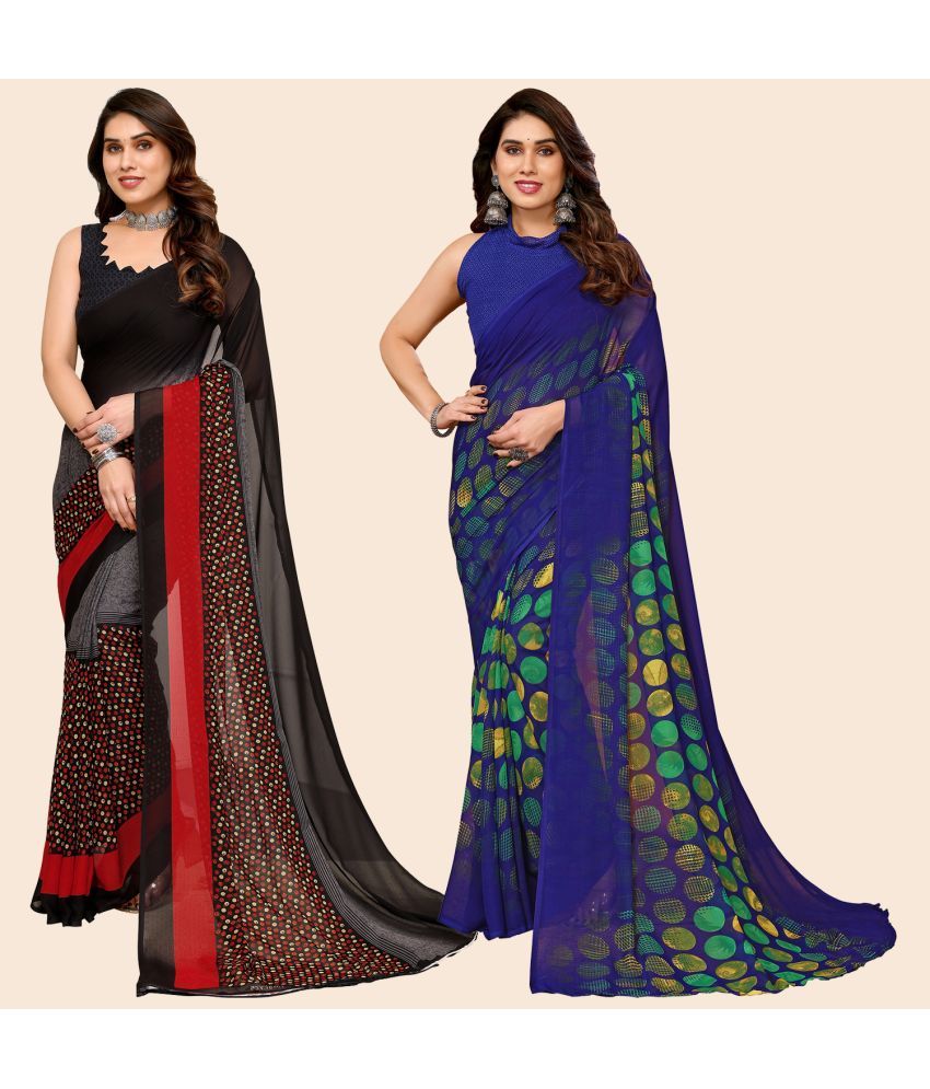     			ANAND SAREES Georgette Printed Saree With Blouse Piece - Multicolour ( Pack of 2 )