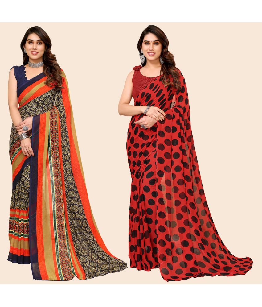     			ANAND SAREES Georgette Printed Saree With Blouse Piece - Multicolour ( Pack of 2 )