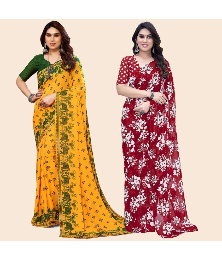     			ANAND SAREES Georgette Printed Saree With Blouse Piece - Multicolour ( Pack of 2 )