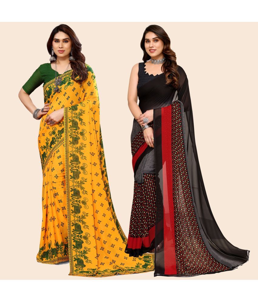     			ANAND SAREES Georgette Printed Saree With Blouse Piece - Multicolour ( Pack of 2 )