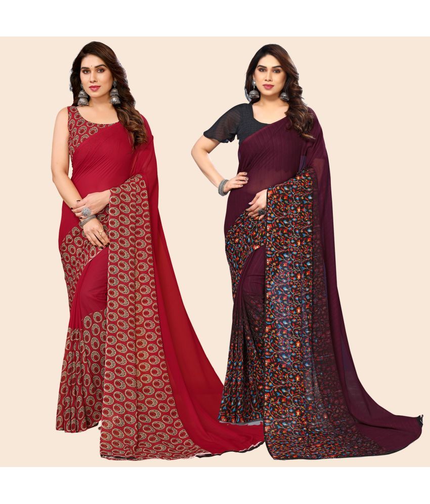     			ANAND SAREES Georgette Printed Saree With Blouse Piece - Multicolour ( Pack of 2 )