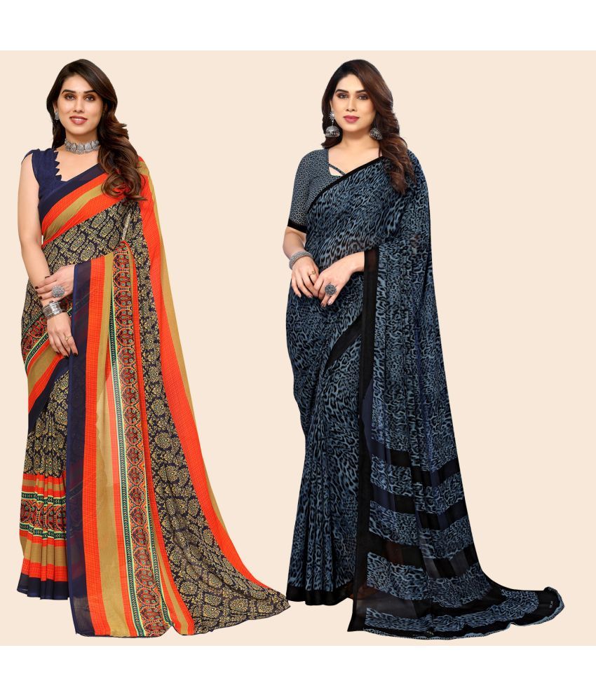     			ANAND SAREES Georgette Printed Saree With Blouse Piece - Multicolour ( Pack of 2 )