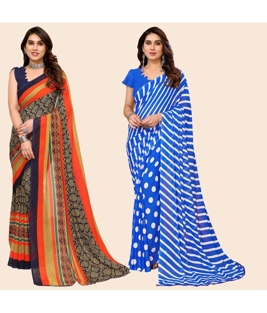     			ANAND SAREES Georgette Printed Saree With Blouse Piece - Multicolour ( Pack of 2 )