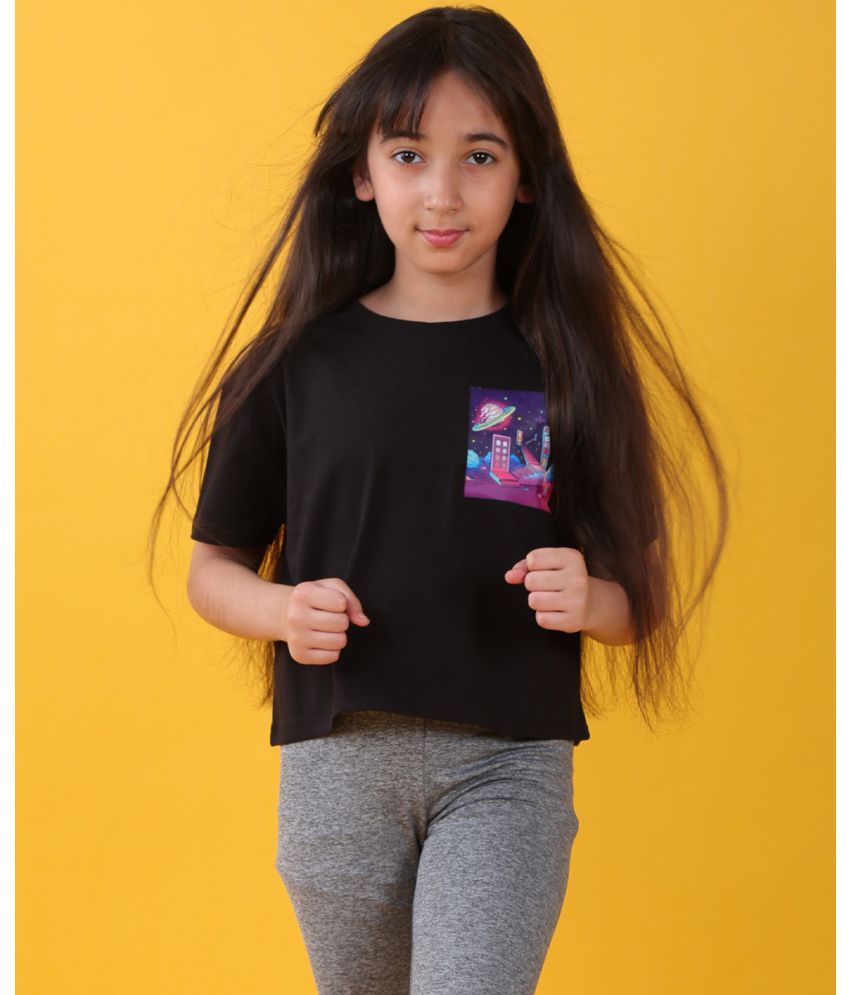     			ANTHRILO Black 100% Cotton Girls T-Shirt ( Pack of 1 )