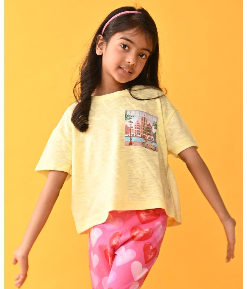     			ANTHRILO Yellow 100% Cotton Girls T-Shirt ( Pack of 1 )