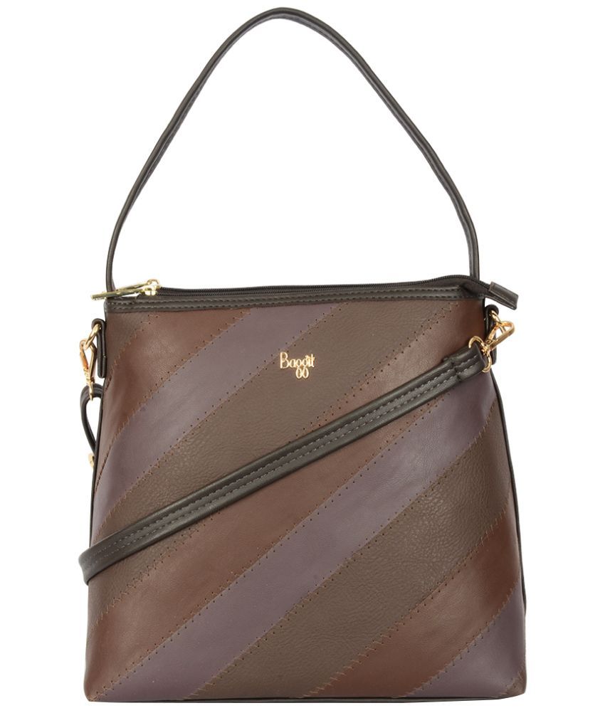     			Baggit Brown PU Hobo Bag