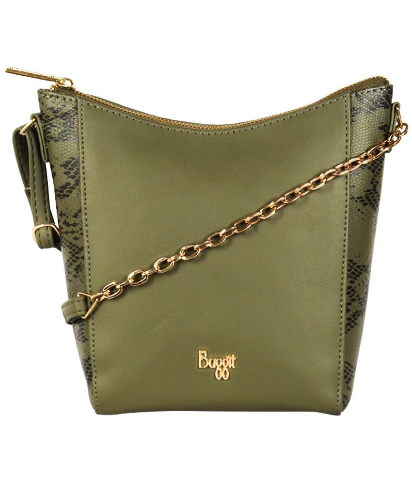     			Baggit Green PU Hobo Bag