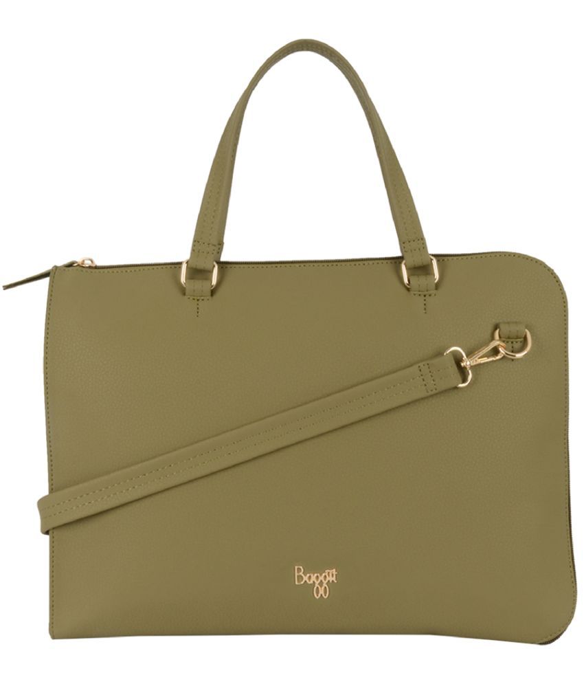     			Baggit Green PU Tote Bag