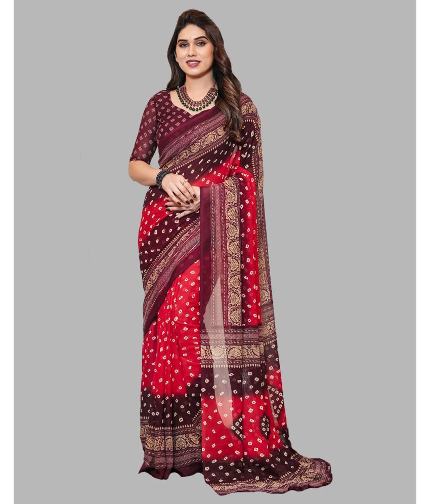     			Kashvi Sarees Georgette Printed Saree With Blouse Piece - Red ( Pack of 1 )