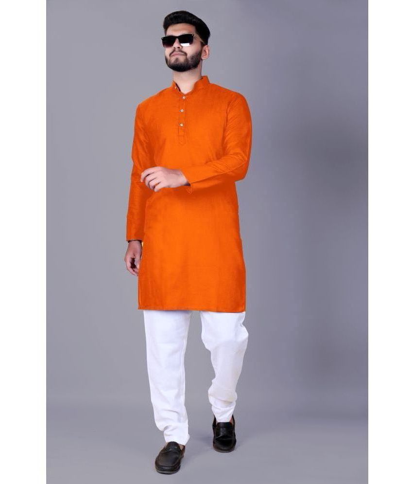     			Reyansh Orange Cotton Blend Regular Fit Men's Kurta Pyjama Set ( Pack of 1 )