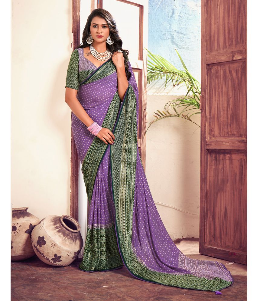     			Samah Crepe Printed Saree With Blouse Piece - Lavender ( Pack of 1 )