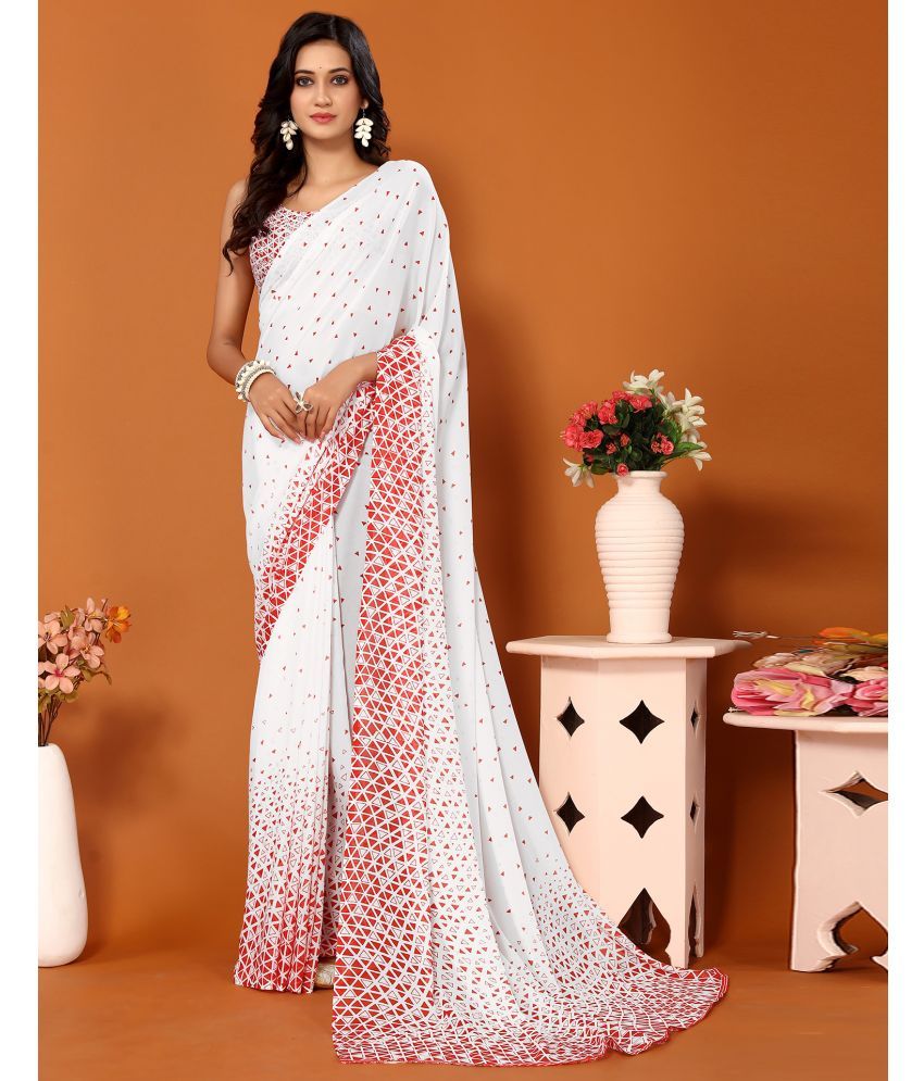     			Samah Georgette Printed Saree With Blouse Piece - White ( Pack of 1 )