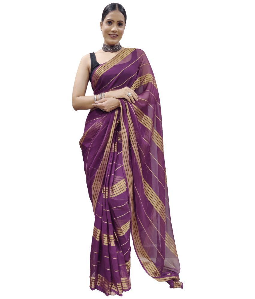     			Sidhidata Georgette Striped Saree With Blouse Piece - Magenta ( Pack of 1 )