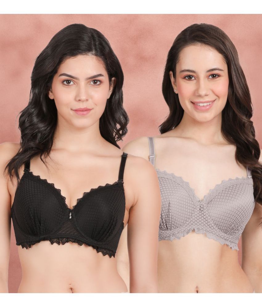     			Susie Multicolor Lace Lightly Padded Women's Balconette Bra ( Pack of 2 )