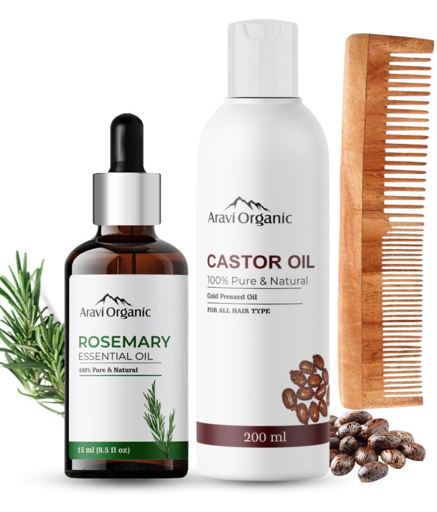     			Aravi Organic Castor Oil, Rosemary Essential Oil & Neem Comb Natural Hair Care Combo Pack (Castor Oil - 200 ml+Rosemary Oil - 15 Ml+1 Piece Neem Comb)