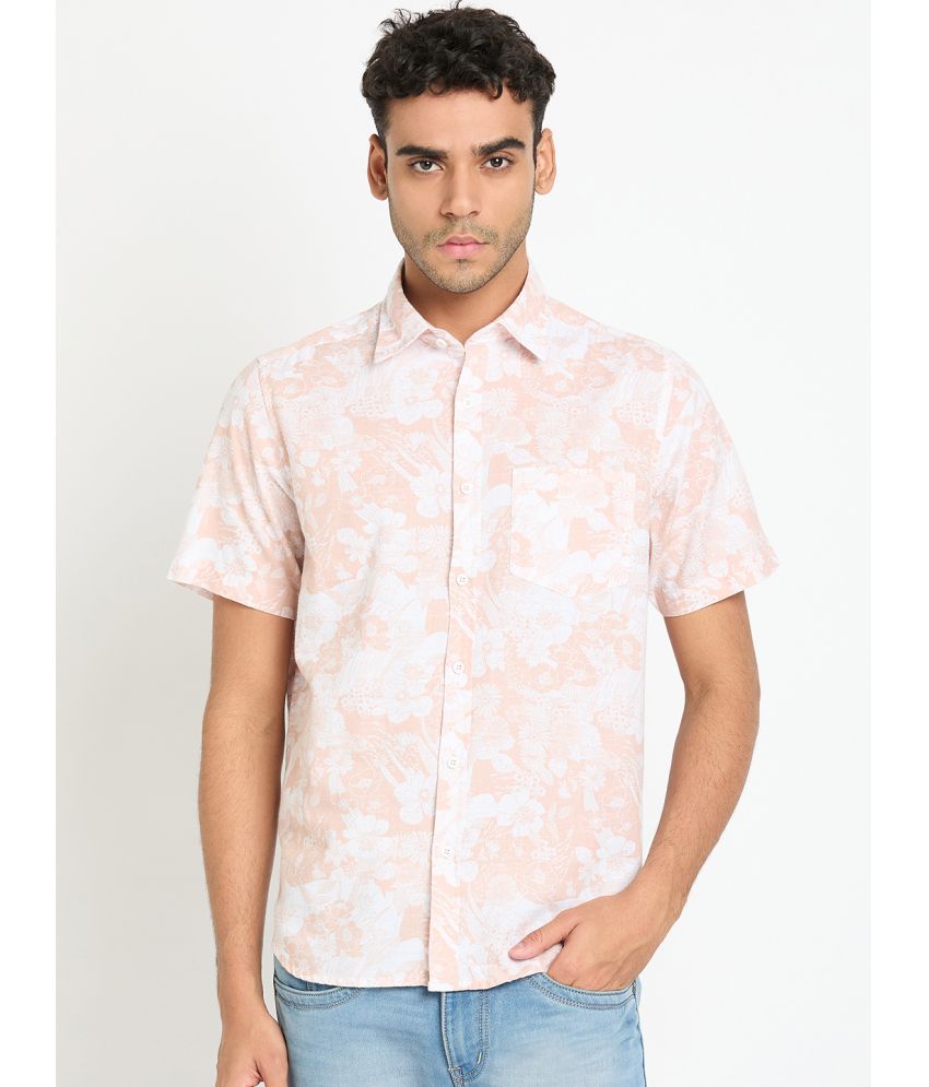     			Club York Cotton Blend Regular Fit Printed Half Sleeves Men's Casual Shirt - Peach ( Pack of 1 )