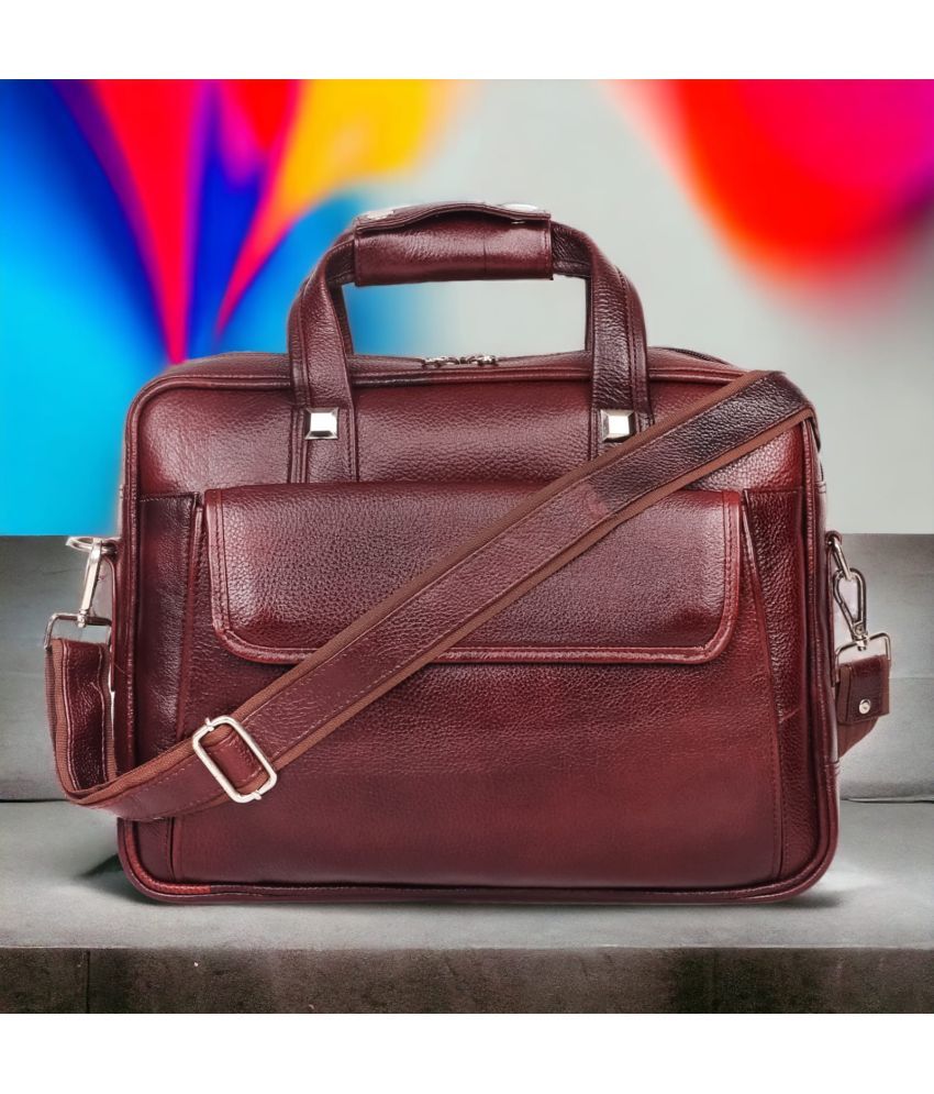     			FERNWEH Brown Leather Office Bag