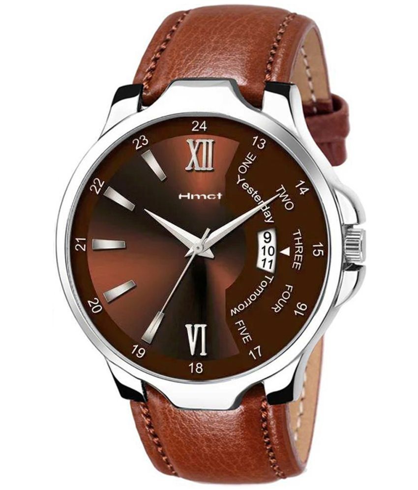     			HMCT Brown PU Analog Men's Watch