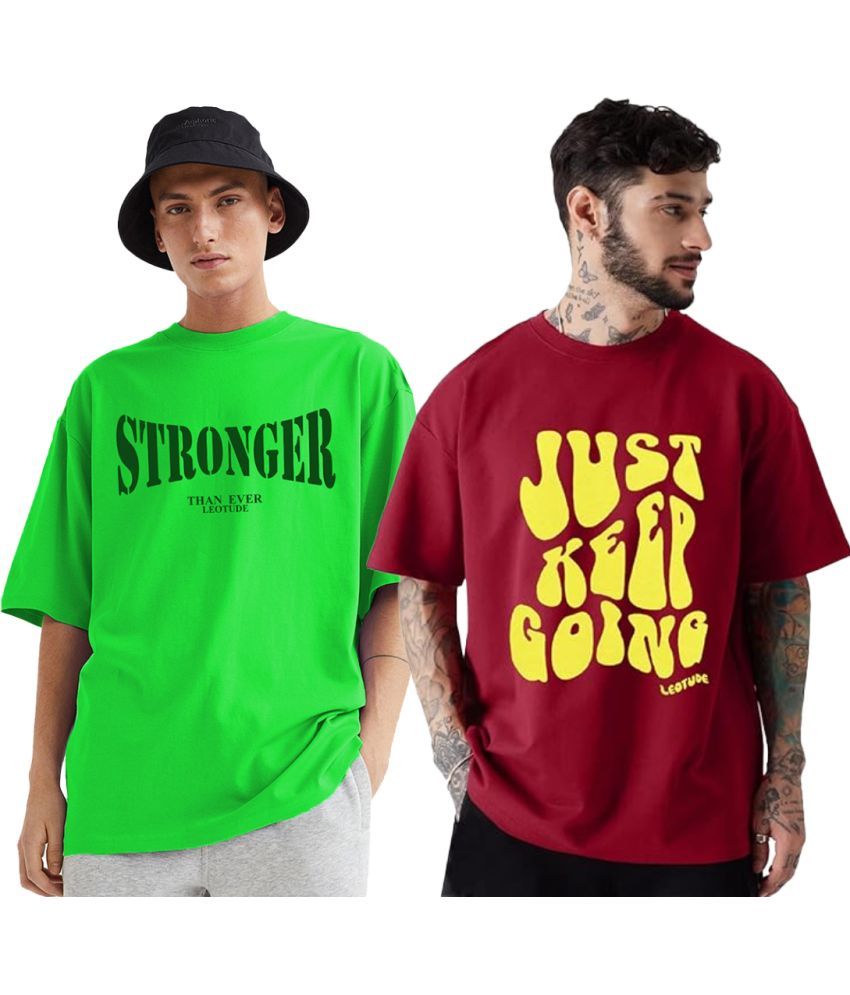     			Leotude Pack of 2 Cotton Blend Oversized Fit Men's T-Shirt ( Maroon )