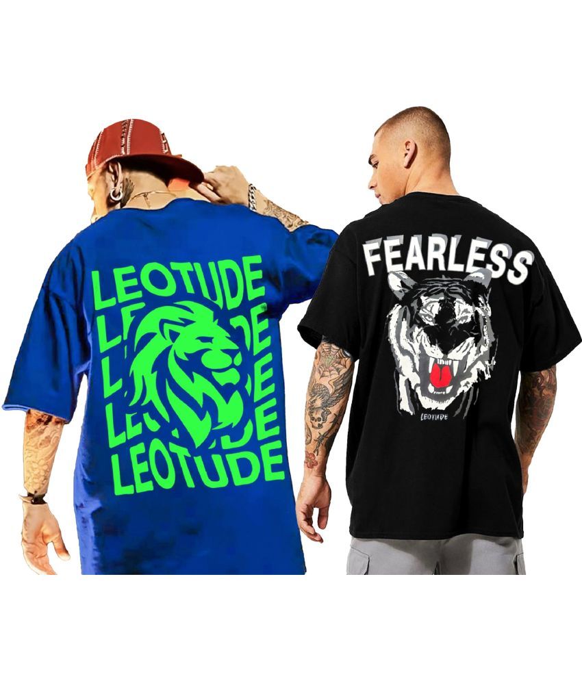     			Leotude Pack of 2 Cotton Blend Oversized Fit Men's T-Shirt ( Black )