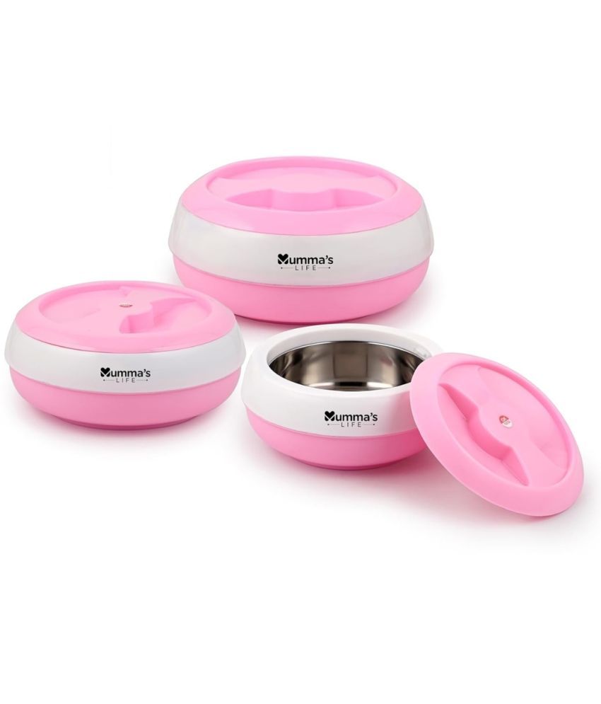     			Mumma's Life Pink Steel Serve Casserole ( Set of 3 , 1500 mL )