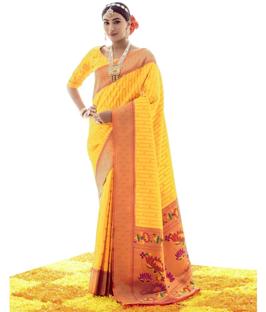     			Samah Art Silk Woven Saree With Blouse Piece - Yellow ( Pack of 1 )